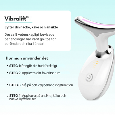 Vibralift™ - Multifunktionell nack- och ansiktsmassageapparat med LED, ljudvibrationer och värme
